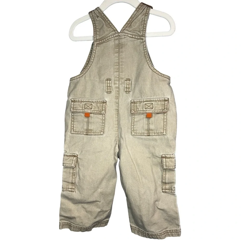 Vintage Gymboree 100% Cotton Tan Denim Canvas Overalls size 12-18mo